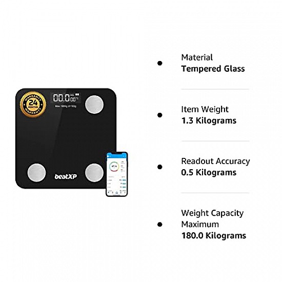 beatXP Smart Bluetooth BMI Weight Machine for Body Weight with 12 Essential Body Parameters