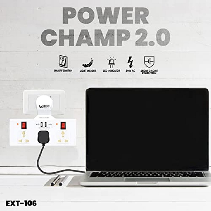 UBON Power Champ 2.0 Cordless Extension Board with USB Ports And 3 Universal Sockets