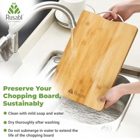 Rusabl Bamboo Wooden Chopping Board for Kitchen with Metal Handle, Vegetable Cutting Board