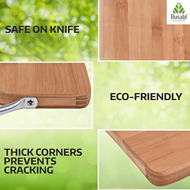 Rusabl Bamboo Wooden Chopping Board for Kitchen with Metal Handle, Vegetable Cutting Board