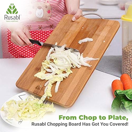 Rusabl Bamboo Wooden Chopping Board for Kitchen with Metal Handle, Vegetable Cutting Board Rusabl Bamboo Wooden Chopping Board for Kitchen with Metal Handle, Vegetable Cutting Board