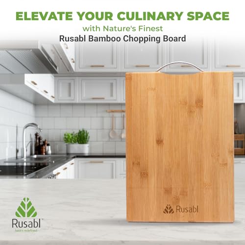 Rusabl Bamboo Wooden Chopping Board for Kitchen with Metal Handle, Vegetable Cutting Board Rusabl Bamboo Wooden Chopping Board for Kitchen with Metal Handle, Vegetable Cutting Board