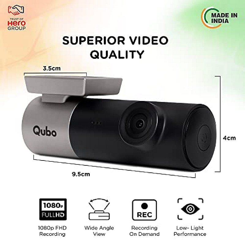 Qubo HCA01 Dashcam|1080p|Wide Angle View|G-Sensor|WiFi|Emergency Recording Vehicle Camera System