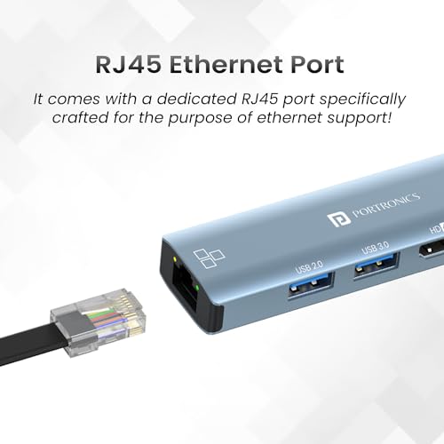 Portronics Mport 51 5-in-1 Type C HUB with RJ 45 Ethernet Port, 5Gbps Data Transfer (Black) Portronics Mport 51 5-in-1 Type C HUB with RJ 45 Ethernet Port, 5Gbps Data Transfer (Black)