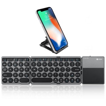 Zoook Travelpad Premium Foldable Bluetooth Keyboard with Trackpad/Foldable x 3/140mAh Battery-112 hrs Backup/Free Stand for Mobile & Tablet(Space Grey)