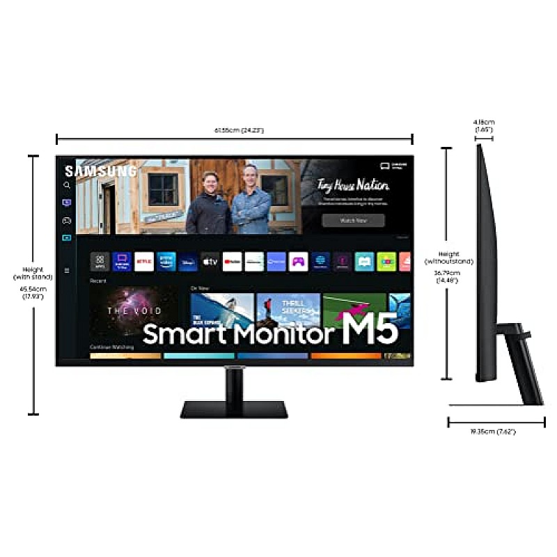 Samsung 27-inch(68.58cm) M5 FHD Smart Monitor Speakers Remote 1 Billion Color Ls27Bm500Ewxxl Black