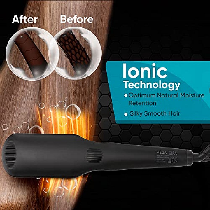 Vega Hair Straightener Brush with Ionic  Thermoprotect Technology and 16 Temperature Settings, VHSB-04 Black