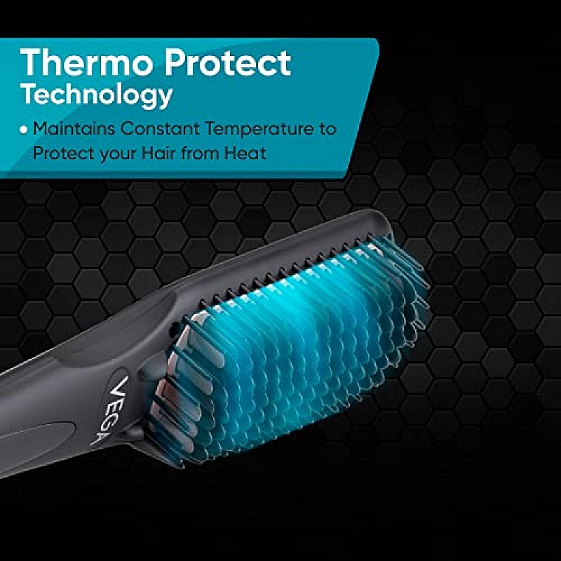 Vega Hair Straightener Brush with Ionic  Thermoprotect Technology and 16 Temperature Settings, VHSB-04 Black