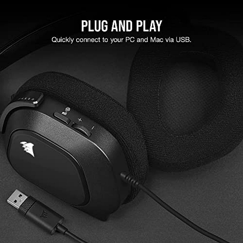 Corsair HS80 RGB Wired USB Premium Gaming On-Ear Headphones Black