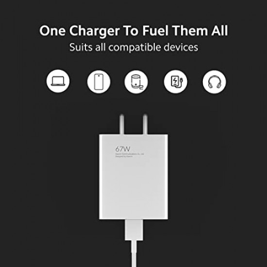 Mi 67W Sonic Charge Combo Mi/Xiaomi Redmi Charger Superfast 6A Type C Included Adapter USB to Type C Cable