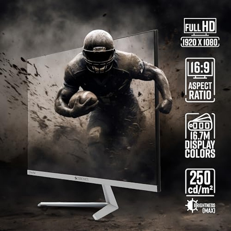 ZEBRONICS A27FHD LED, Gaming Monitor, 27 inch (68.58cm), 300 nits, 165hz Metal Stand, Built-in Speakers White