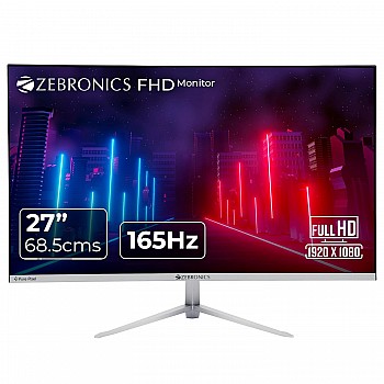 ZEBRONICS A27FHD LED, Gaming Monitor, 27 inch (68.58cm), 300 nits, 165hz Metal Stand, Built-in Speakers White