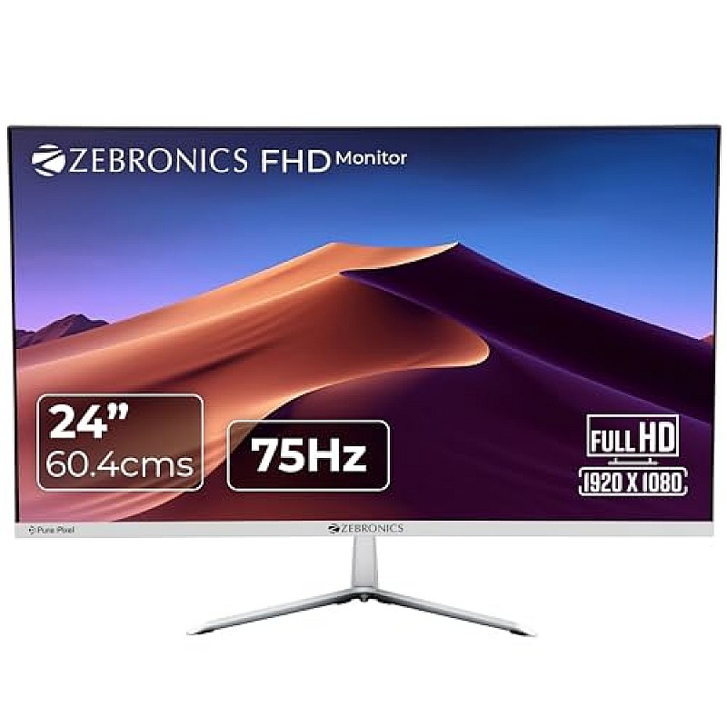 ZEBRONICS A27FHD LED, Gaming Monitor, 27 inch (68.58cm), 300 nits, 165hz Metal Stand, Built-in Speakers White