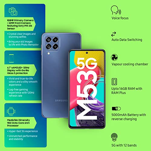 Samsung Galaxy M53 5G (Deep Ocean Blue, 8GB RAM 128GB Storage (Refurbished)