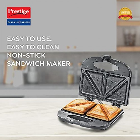 Prestige PSFSP - Spatter Coated Non-stick Sandwich Toasters With fixed Sandwich Plates, Black
