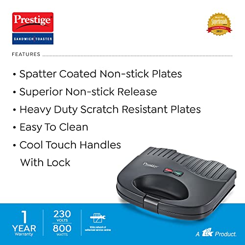 Prestige PSFSP - Spatter Coated Non-stick Sandwich Toasters With fixed Sandwich Plates, Black Prestige PSFSP - Spatter Coated Non-stick Sandwich Toasters With fixed Sandwich Plates, Black