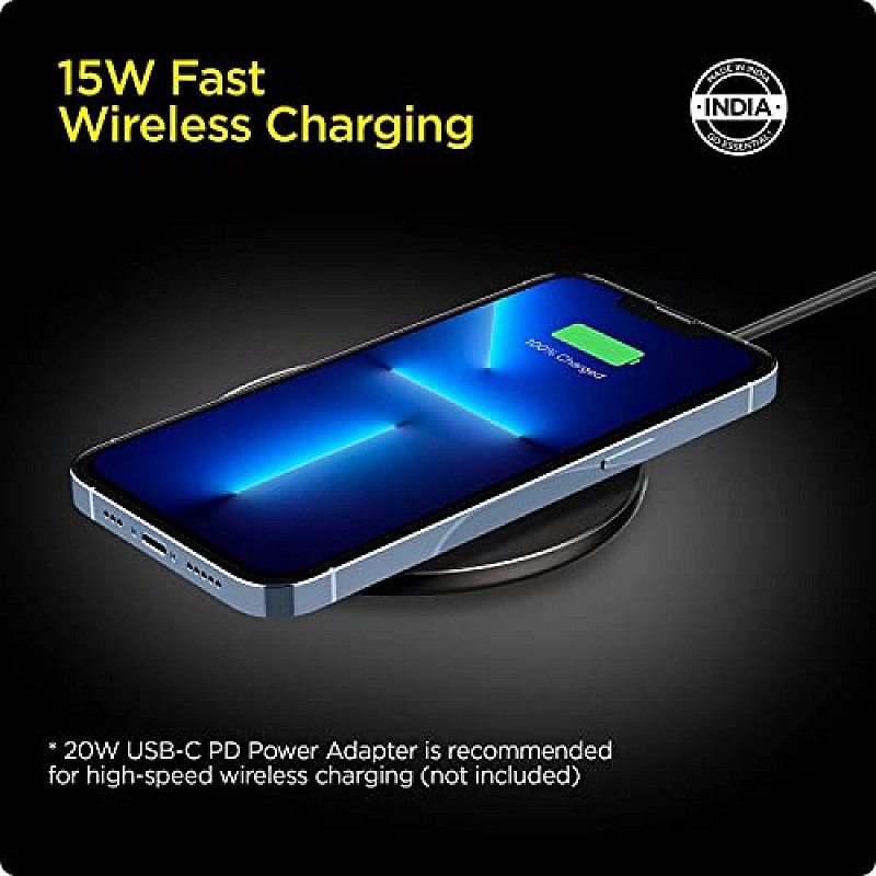 Spigen Essential Wireless Charger for iPhone 14/13/12/11/X.8 Series, Samsung Galaxy S23/S22/S21/S20 - Black