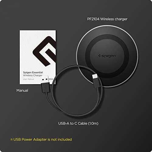 Spigen Essential Wireless Charger for iPhone 14/13/12/11/X.8 Series, Samsung Galaxy S23/S22/S21/S20 - Black Spigen Essential Wireless Charger for iPhone 14/13/12/11/X.8 Series, Samsung Galaxy S23/S22/S21/S20 - Black