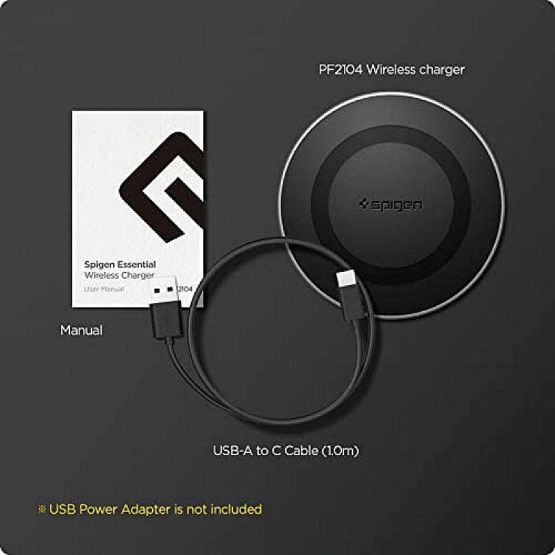 Spigen Essential Wireless Charger for iPhone 14/13/12/11/X.8 Series, Samsung Galaxy S23/S22/S21/S20 - Black