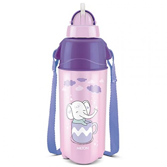 Milton Kool Trendy 500 Plastic Insulated Water Bottle with Straw for Kids, 490 ml, Purple