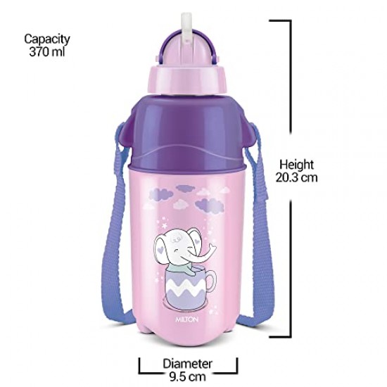 Milton Kool Trendy 500 Plastic Insulated Water Bottle with Straw for Kids, 490 ml, Purple