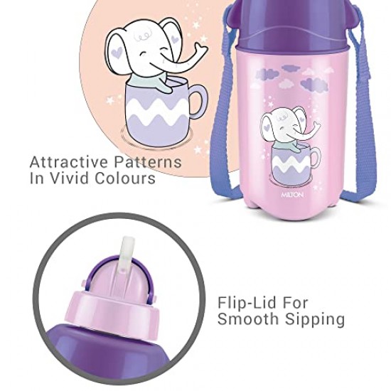 Milton Kool Trendy 500 Plastic Insulated Water Bottle with Straw for Kids, 490 ml, Purple