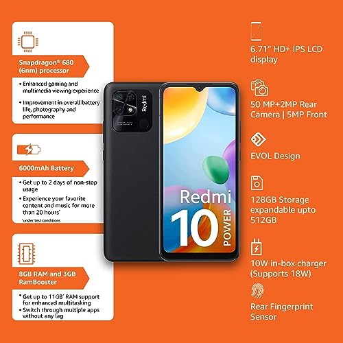 Xiaomi Redmi 10 Power (Power Black, 8GB RAM, 128GB Storage) Refurbished Xiaomi Redmi 10 Power (Power Black, 8GB RAM, 128GB Storage) Refurbished