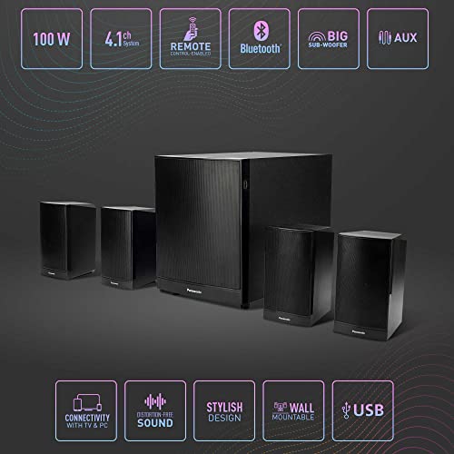 Panasonic SC-HT460GW-K 4.1 Ch Home Theatre, 100W, Bluetooth, USB, AUX, Powerful Subwoofer Speaker system (Black) Panasonic SC-HT460GW-K 4.1 Ch Home Theatre, 100W, Bluetooth, USB, AUX, Powerful Subwoofer Speaker system (Black)