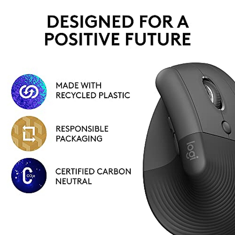 Logitech Lift Vertical Ergonomic Mouse, Wireless, Bluetooth