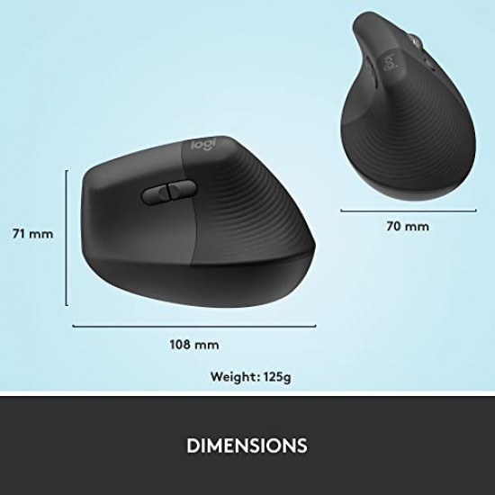Logitech Lift Vertical Ergonomic Mouse, Wireless, Bluetooth Graphite