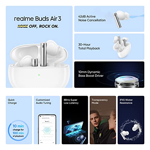 realme Buds Air 3 True Wireless in-Ear Earbuds with 42dB Active Noise Cancellation ANC Dual Device Galaxy White realme Buds Air 3 True Wireless in-Ear Earbuds with 42dB Active Noise Cancellation ANC Dual Device Galaxy White