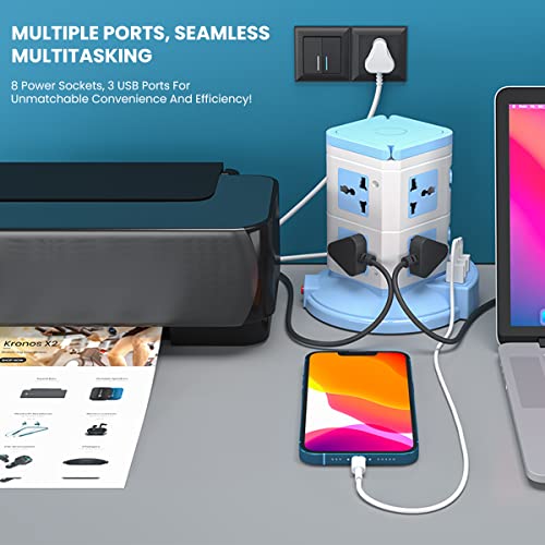 Portronics Power Plate 9 with 3 USB Ports + 8 Power Sockets Blue Portronics Power Plate 9 with 3 USB Ports + 8 Power Sockets Blue