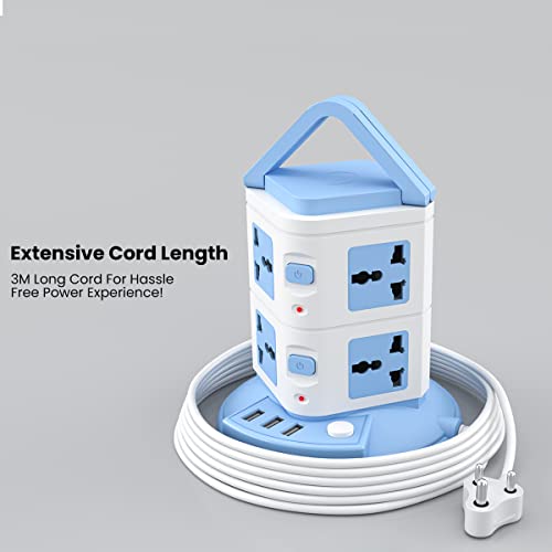Portronics Power Plate 9 with 3 USB Ports + 8 Power Sockets Blue Portronics Power Plate 9 with 3 USB Ports + 8 Power Sockets Blue