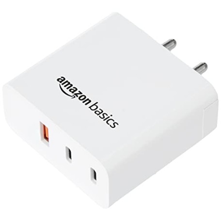 Amazon Basics High Power 65W Mobile/Laptop Charger Dual Port Output with Type-C Charging Cable (White)