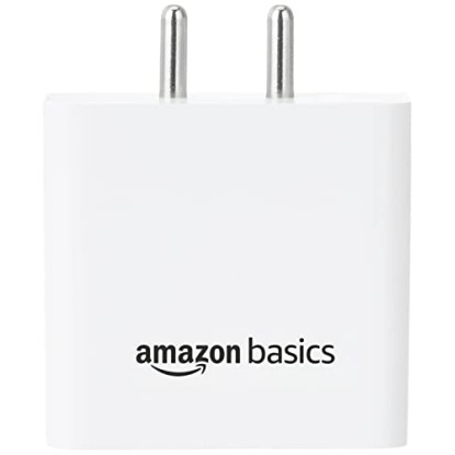 Amazon Basics High Power 65W Mobile/Laptop Charger Dual Port Output with Type-C Charging Cable (White)