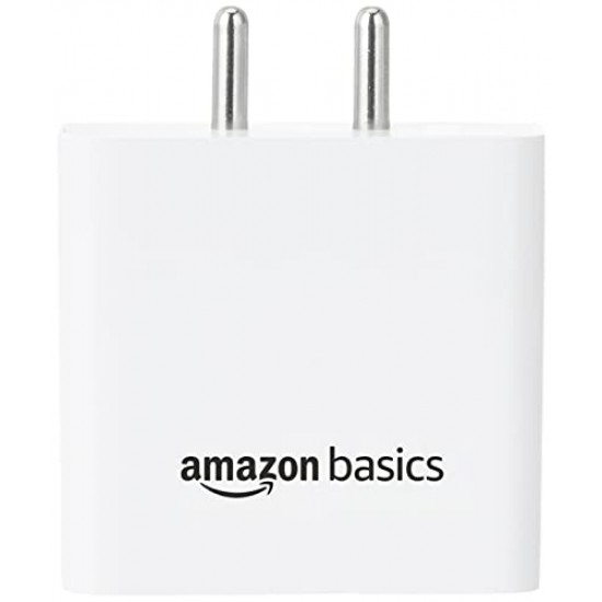 Amazon Basics High Power 65W Mobile/Laptop Charger Dual Port Output with Type-C Charging Cable (White)
