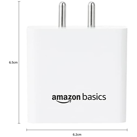 Amazon Basics High Power 65W Mobile/Laptop Charger Dual Port Output with Type-C Charging Cable (White)