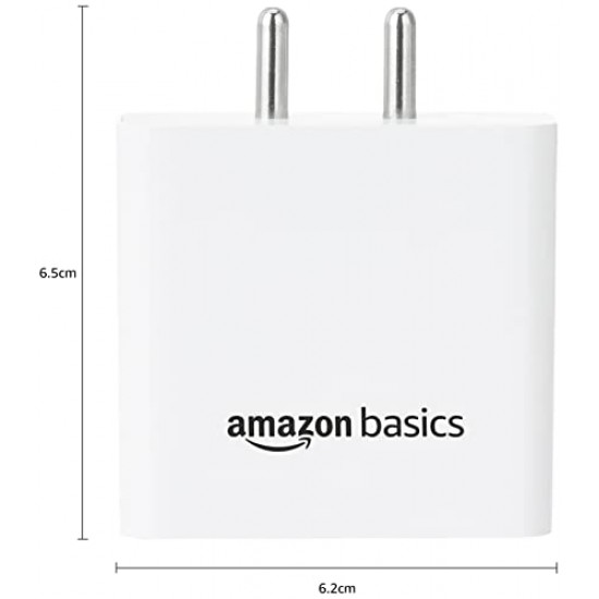 Amazon Basics High Power 65W Mobile/Laptop Charger Dual Port Output with Type-C Charging Cable (White)