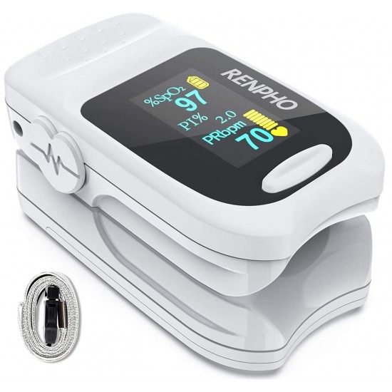 RENPHO Oximeter Fingertip, Oxygen Saturation Monitor  for Spo2 Perfusion Index, Pulse Rate with OLED Digital Display, Portable Heart Rate Monitor for Adults Children, White
