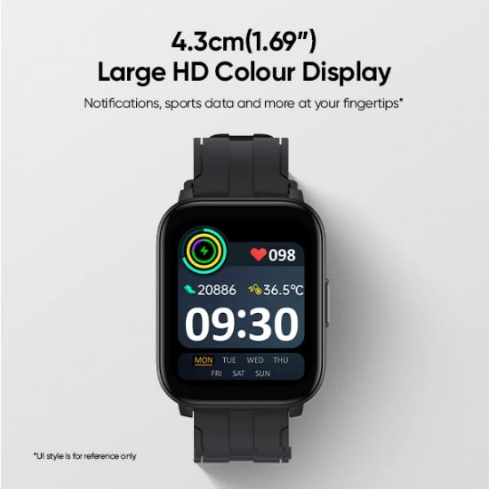 realme Techlife Smart Watch SZ100 1.69" HD Display with SpO2, Heart Rate Grey Strap, Free Size RMW2103