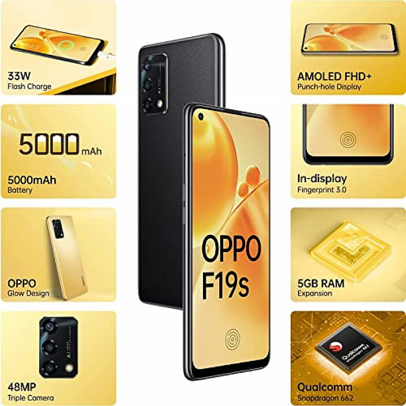 OPPO F19s (Glowing Black, 6GB RAM, 128 Storage) Refurbished