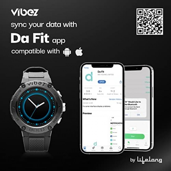Vibez by Lifelong Bold Smartwatch For Men Bluetooth Calling 1.32" HD Display|24x7 Heart Rate Black