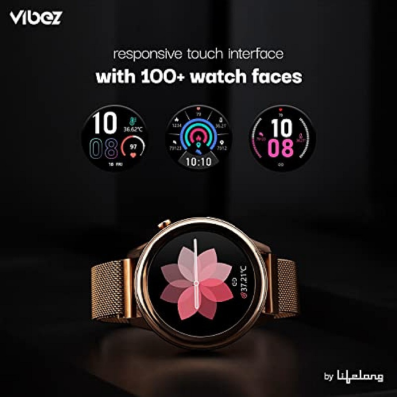 Vibez By Lifelong Xena SmartWatch For Women With Hd Display| Ecg+Ppg|Body Temprature (Gold)