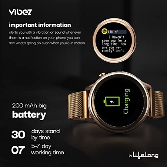 Vibez By Lifelong Xena SmartWatch For Women With Hd Display| Ecg+Ppg|Body Temprature (Gold)