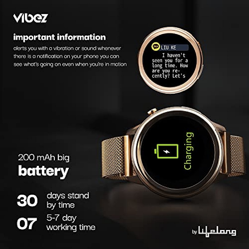 Vibez By Lifelong Xena SmartWatch For Women With Hd Display| Ecg+Ppg|Body Temprature (Gold)