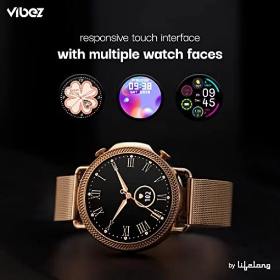 Vibez Lifelong Ornate Smartwatch For Women with HD Display Body Temprature 24x7 Heart Rate & SpO2 Tracking (Gold)