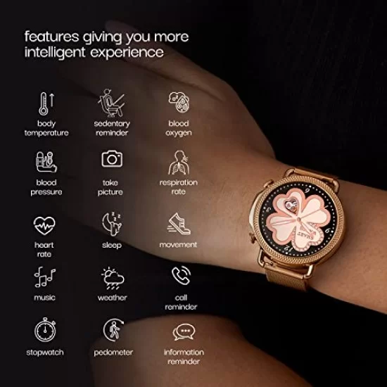 Vibez Lifelong Ornate Smartwatch For Women with HD Display Body Temprature 24x7 Heart Rate & SpO2 Tracking (Gold)