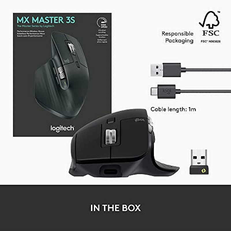 Logitech MX Master 3S - Wireless Performance Mouse with Ultra-Fast Scrolling, Ergo, 8K DPI, Track on Glass, Quiet Clicks