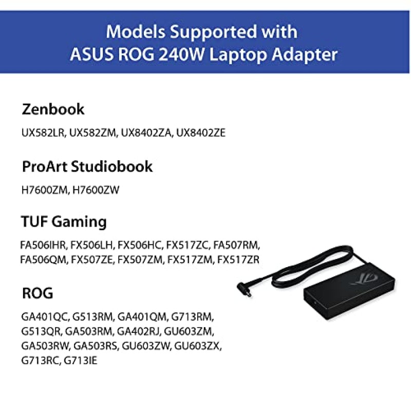 ASUS 240W Laptop Adapter Charger Without Power Cord for ASUS ROG Models (AD240-00E) Black