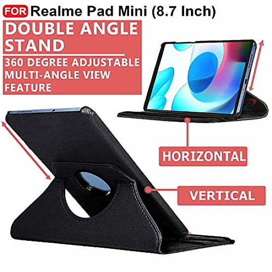 CEDO Realme Pad Mini (8.7 Inch) Flip Cover | Leather Finish | 360 Degree Rotate Flip Cover | Shockproof Style Case for Realme Pad Mini (8.7 Inch) (Black)